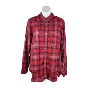American Eagle Outfitters Women's Red Black Plaid Flannel Button-Front Shirt L